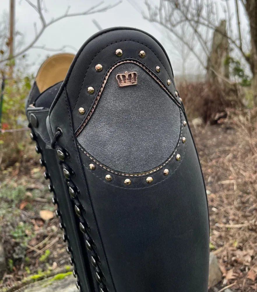 Custom Kingsley Orlando 02 Lace Up Dressage Boot - Guacho Black with Sensory Grey Eve Top & Rose Gold