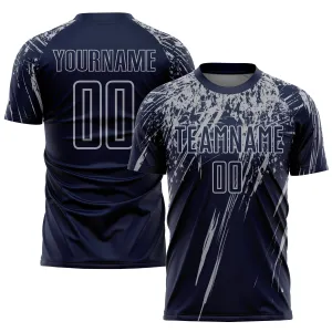 Custom Navy Gray Sublimation Soccer Uniform Jersey