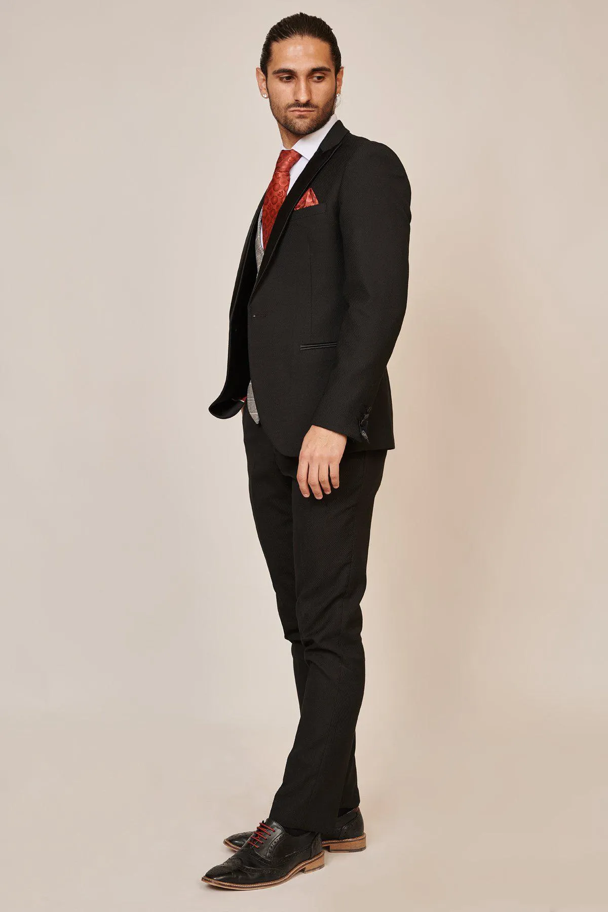 DALTON - Black Tux Lapel Suit With Ross Waistcoat