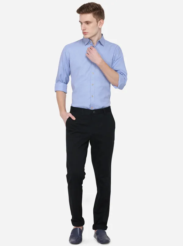 Dark Blue Solid Uno Fit Casual Trouser | JadeBlue