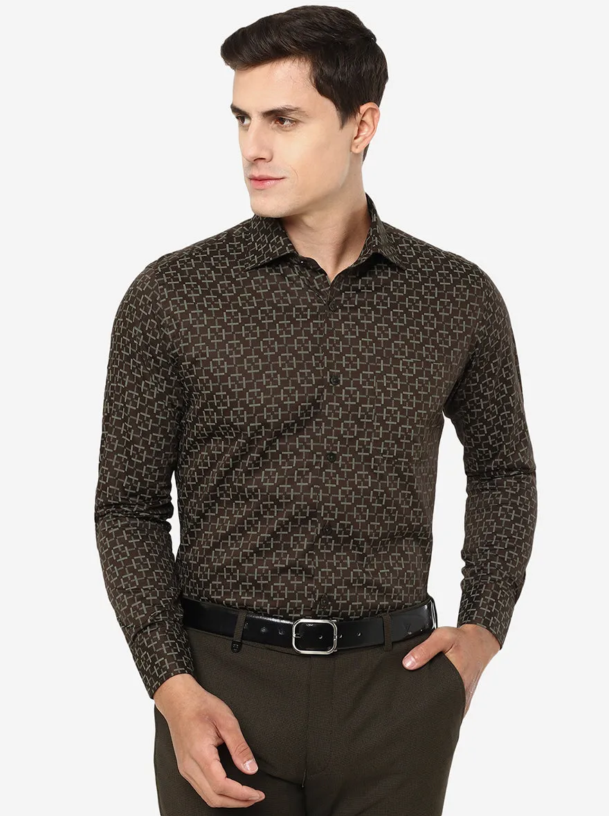 Dark Grey Printed Slim Fit Formal Shirt | Metal