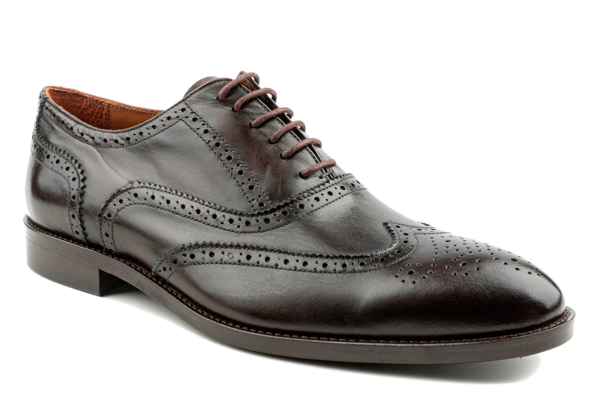 Debbano Chi Classic Wingtip Shoes, Men's Brown Oxford Shoes, Crust Leather Oxford Shoes, Winged Tip Dress Shoes, Oxford Brogues for Men