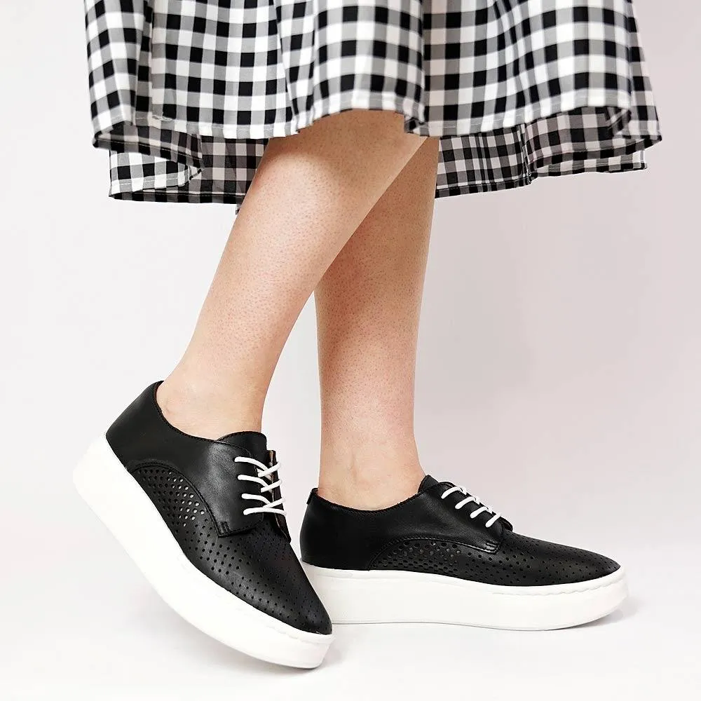 Derby City Punch Black Leather Lace Up Flats