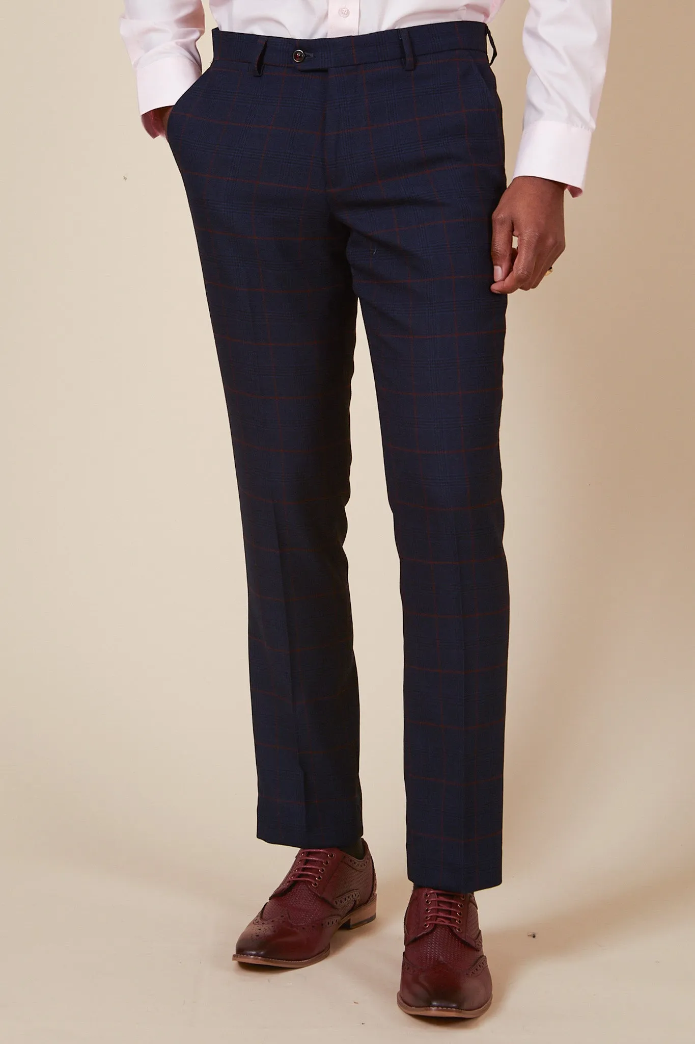 EDINSON - Navy Wine Check Two Piece Suit