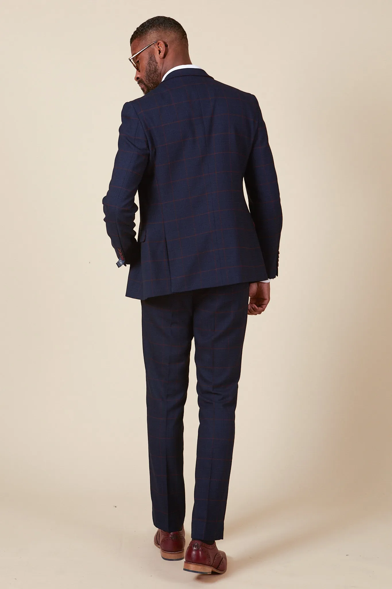 EDINSON - Navy Wine Check Two Piece Suit