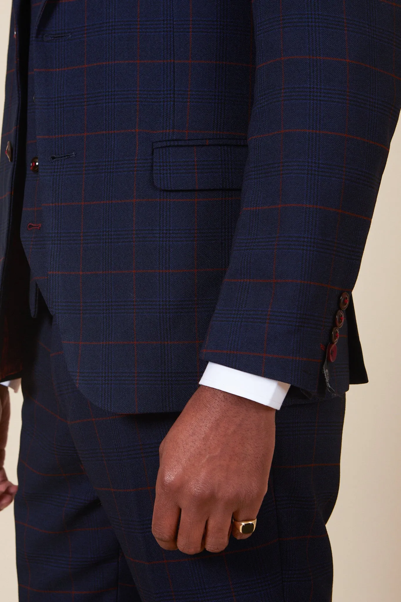 EDINSON - Navy Wine Check Two Piece Suit