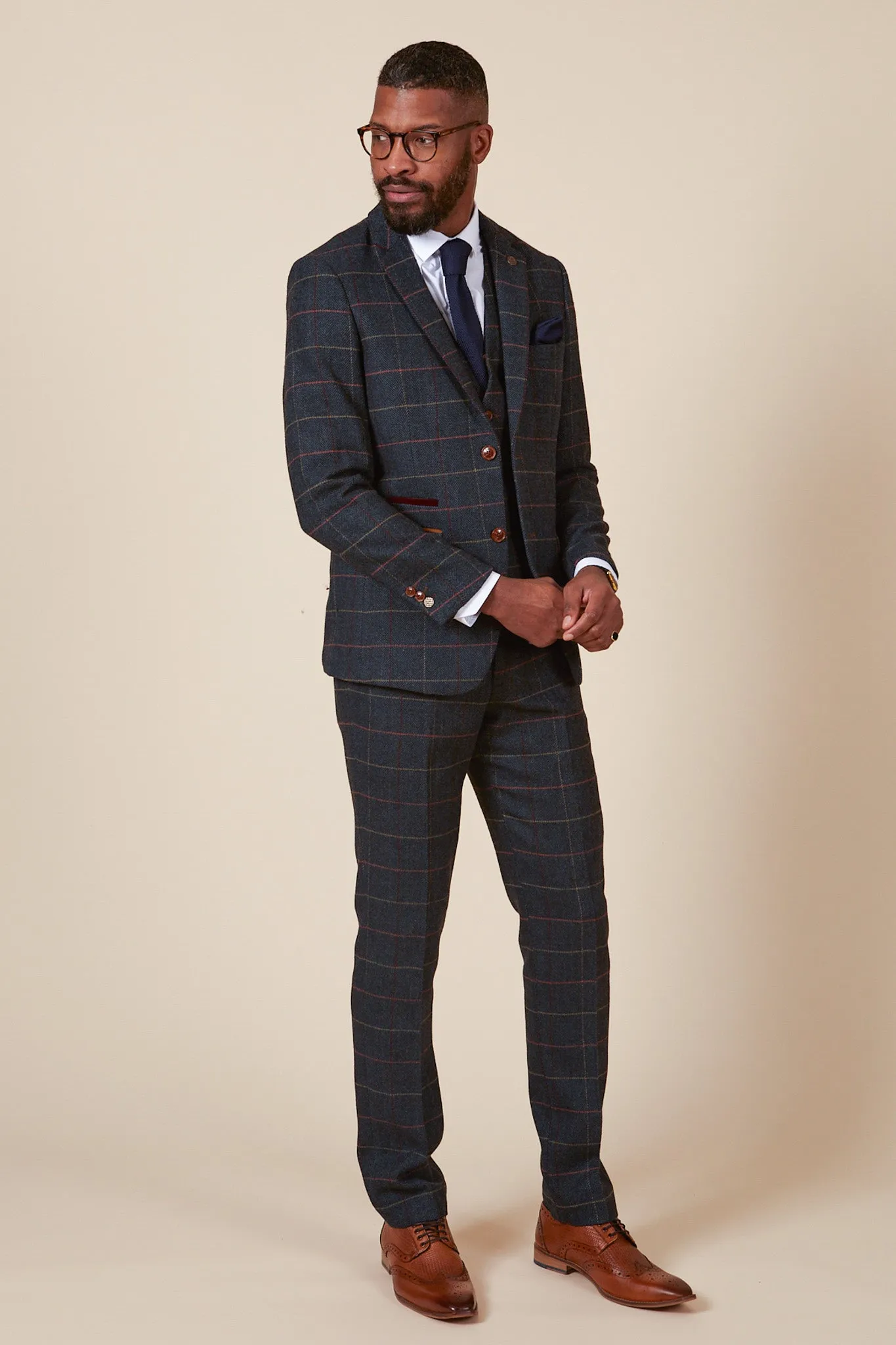 ETON - Navy Blue Tweed Check Three Piece Suit