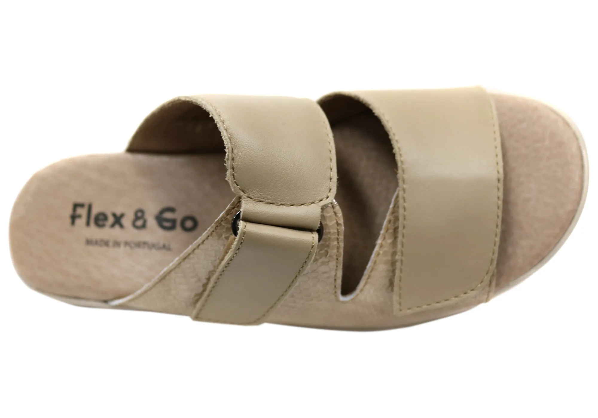 Flex & Go Banksia Womens Leather Slides Sandals Made In Portugal