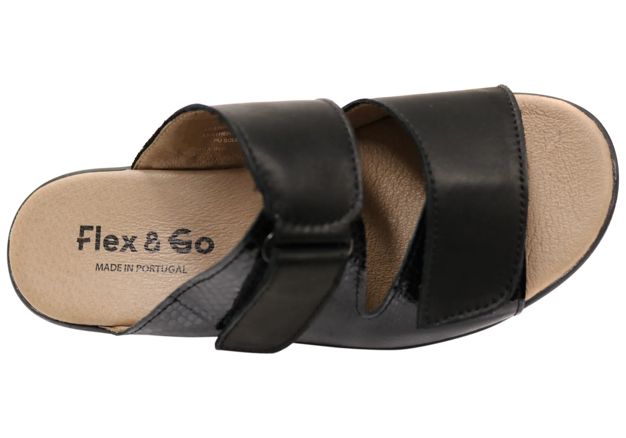 Flex & Go Banksia Womens Leather Slides Sandals Made In Portugal