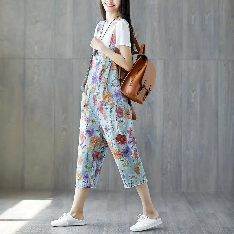 Floral Denim Overall