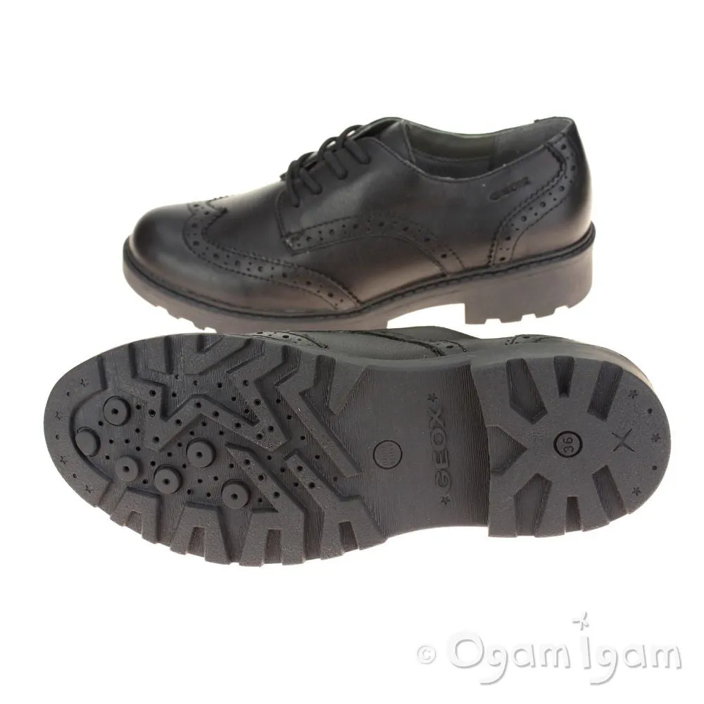 Geox Casey Brogue Girls Black School Shoe