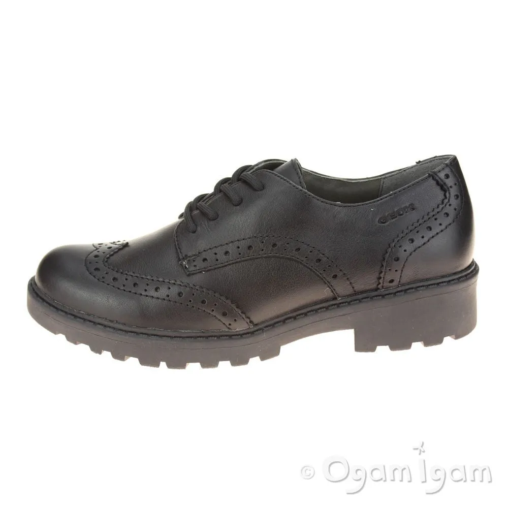 Geox Casey Brogue Girls Black School Shoe