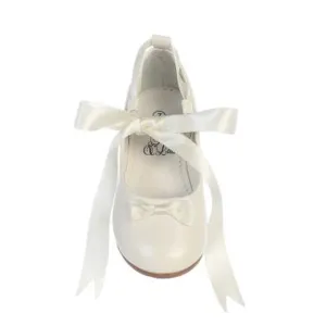 Girls Ivory Satin Ribbon Ballerina Flats Occasion Dress Shoes 13 Kids