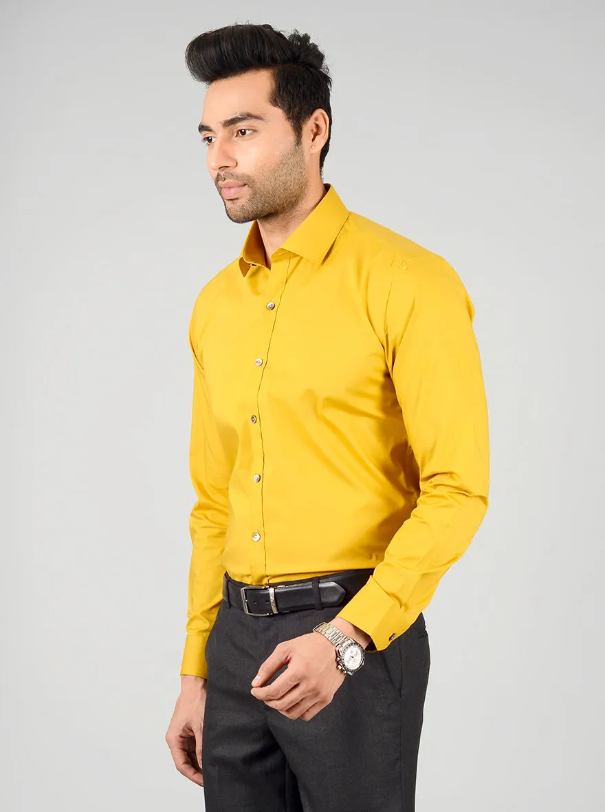 Golden Yellow Solid Slim Fit Party Wear Shirt | Wyre