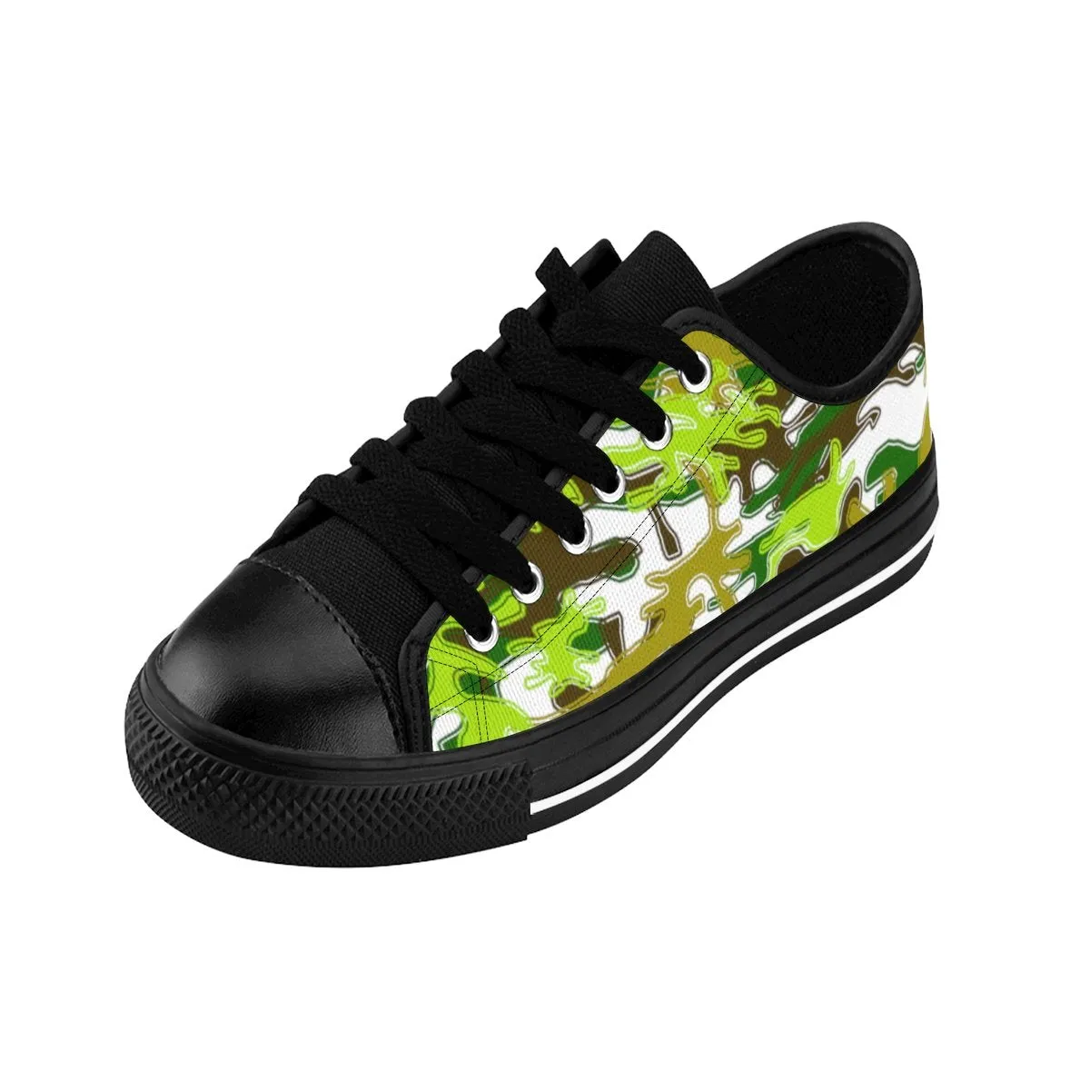 Green Camo Men's Low Tops, White Green Camouflage Military Print Premium Men's Low Top Canvas Sneakers Shoes