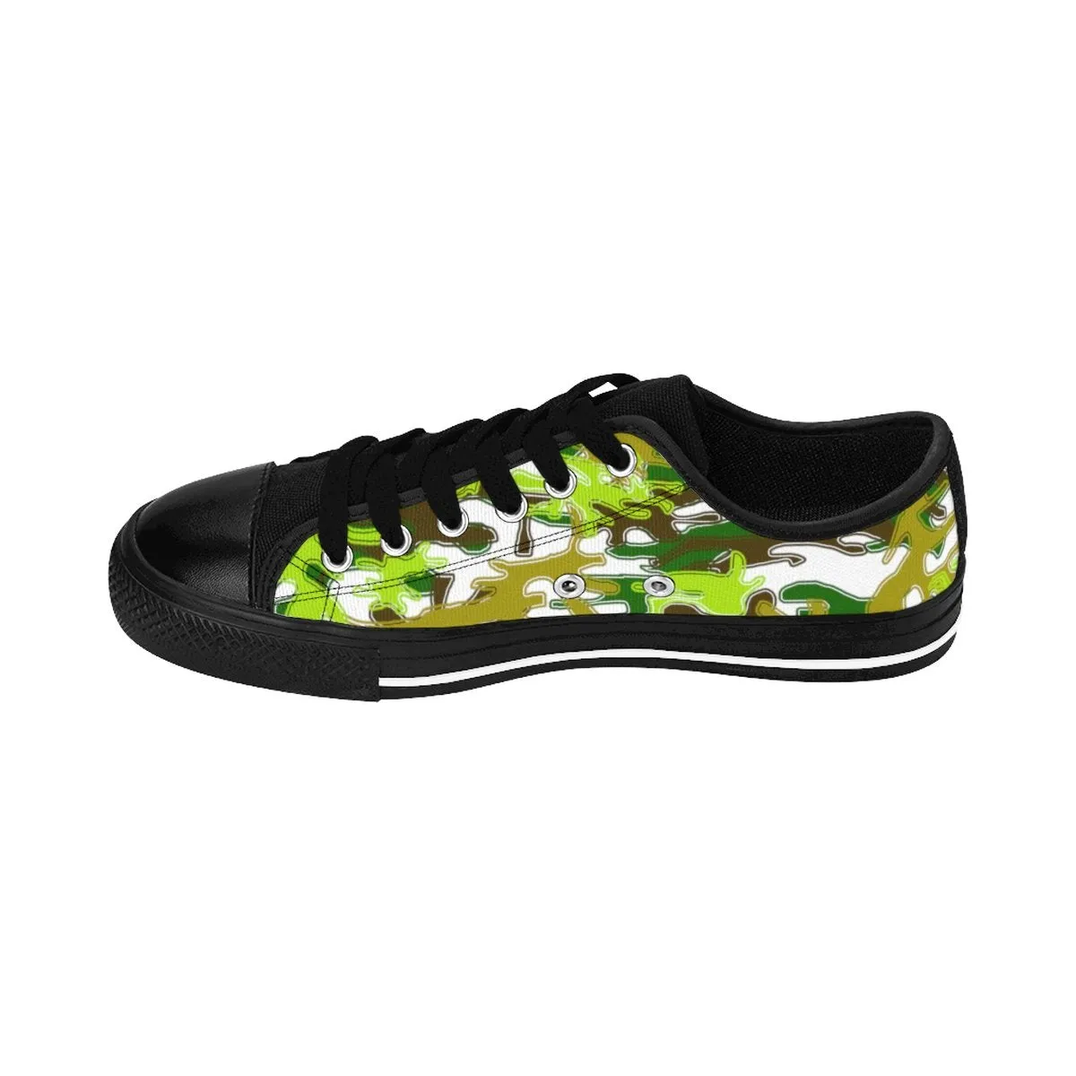 Green Camo Men's Low Tops, White Green Camouflage Military Print Premium Men's Low Top Canvas Sneakers Shoes