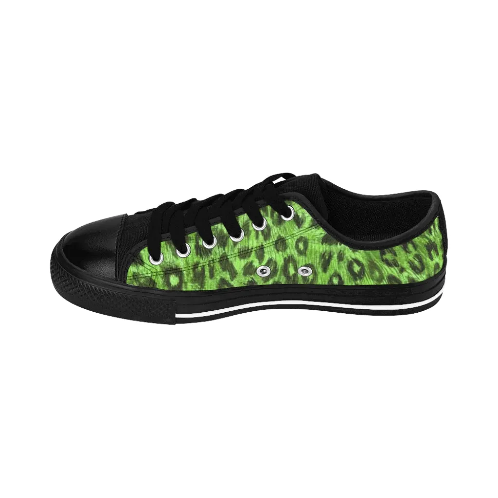 Green Leopard Men's Low Tops, Best Animal Print Premium Low Top Canvas Running Shoes