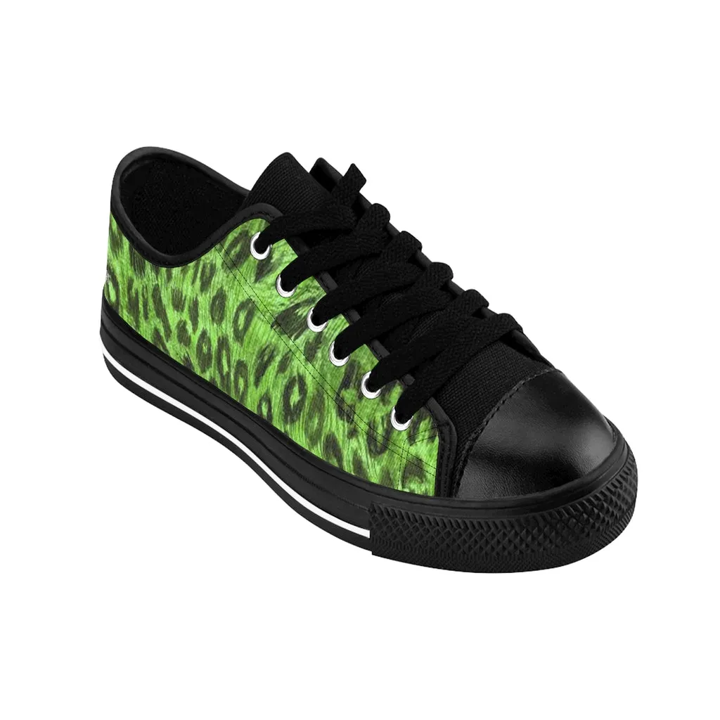 Green Leopard Men's Low Tops, Best Animal Print Premium Low Top Canvas Running Shoes