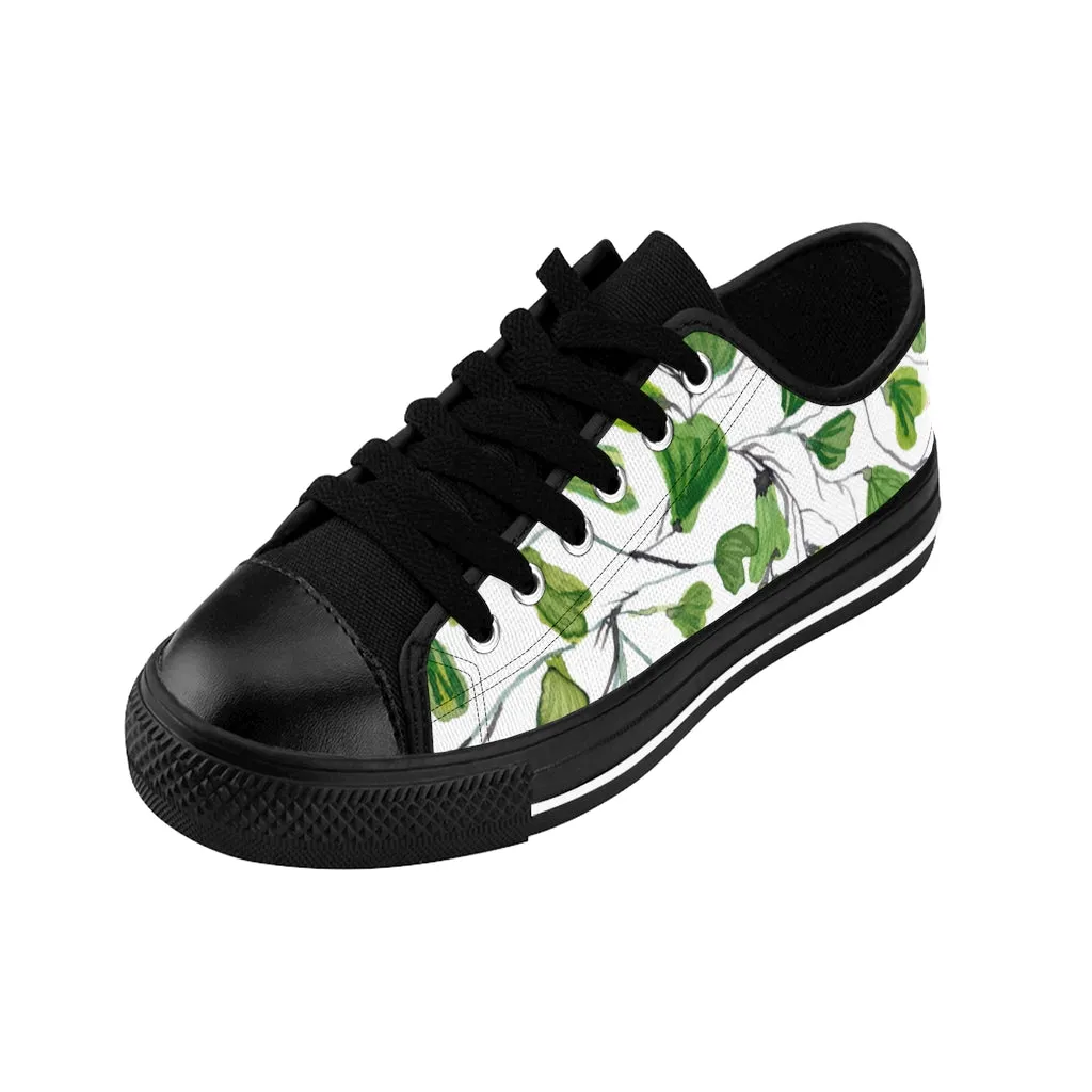 Green Maidenhair Print Men's Sneakers, Best Tropical Leaf Print Men's Low Top Tennis Shoes