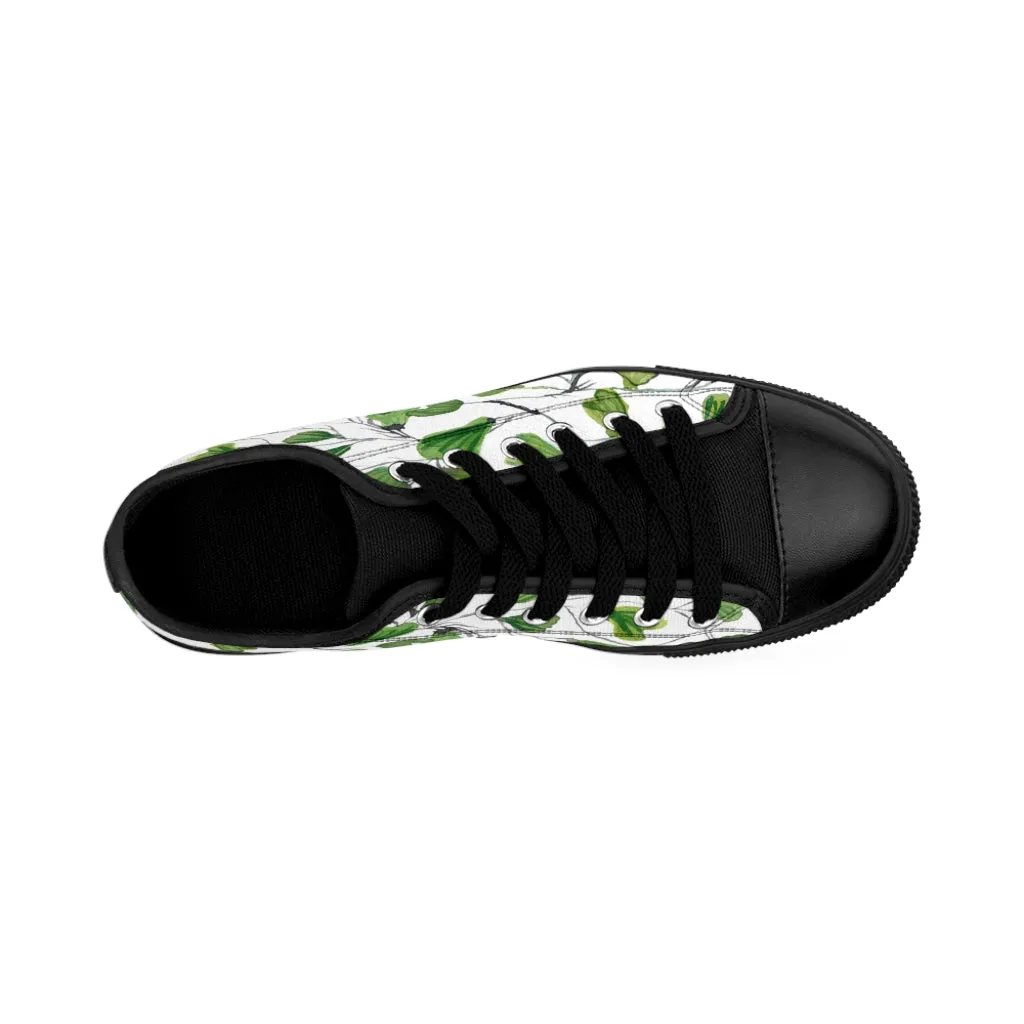 Green Maidenhair Print Men's Sneakers, Best Tropical Leaf Print Men's Low Top Tennis Shoes