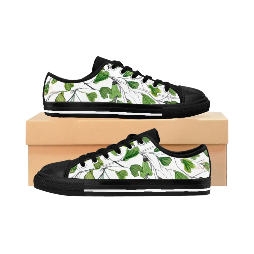 Green Maidenhair Print Men's Sneakers, Best Tropical Leaf Print Men's Low Top Tennis Shoes