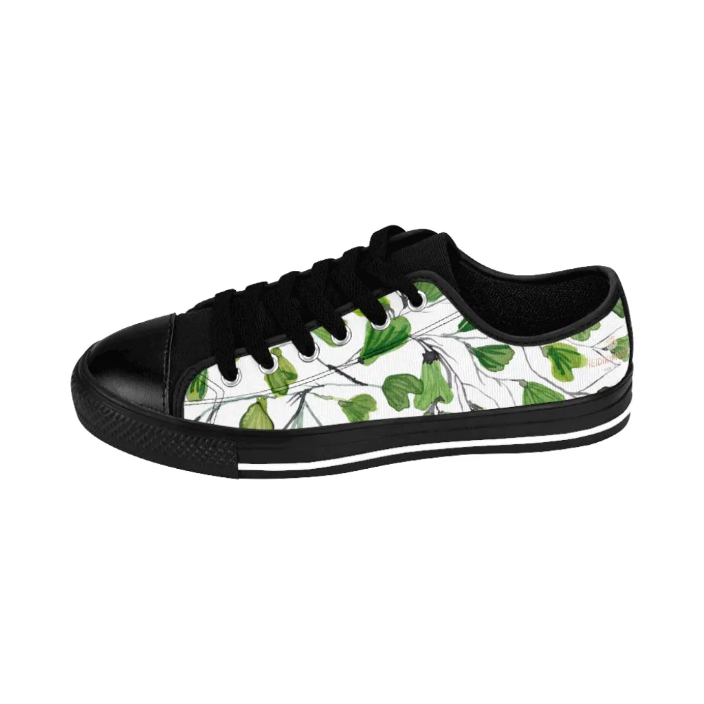 Green Maidenhair Print Men's Sneakers, Best Tropical Leaf Print Men's Low Top Tennis Shoes