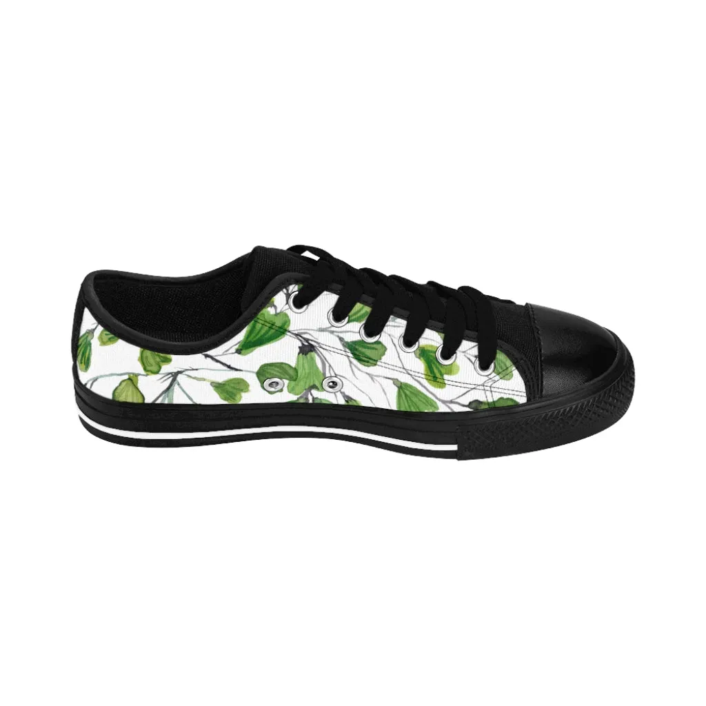 Green Maidenhair Print Men's Sneakers, Best Tropical Leaf Print Men's Low Top Tennis Shoes