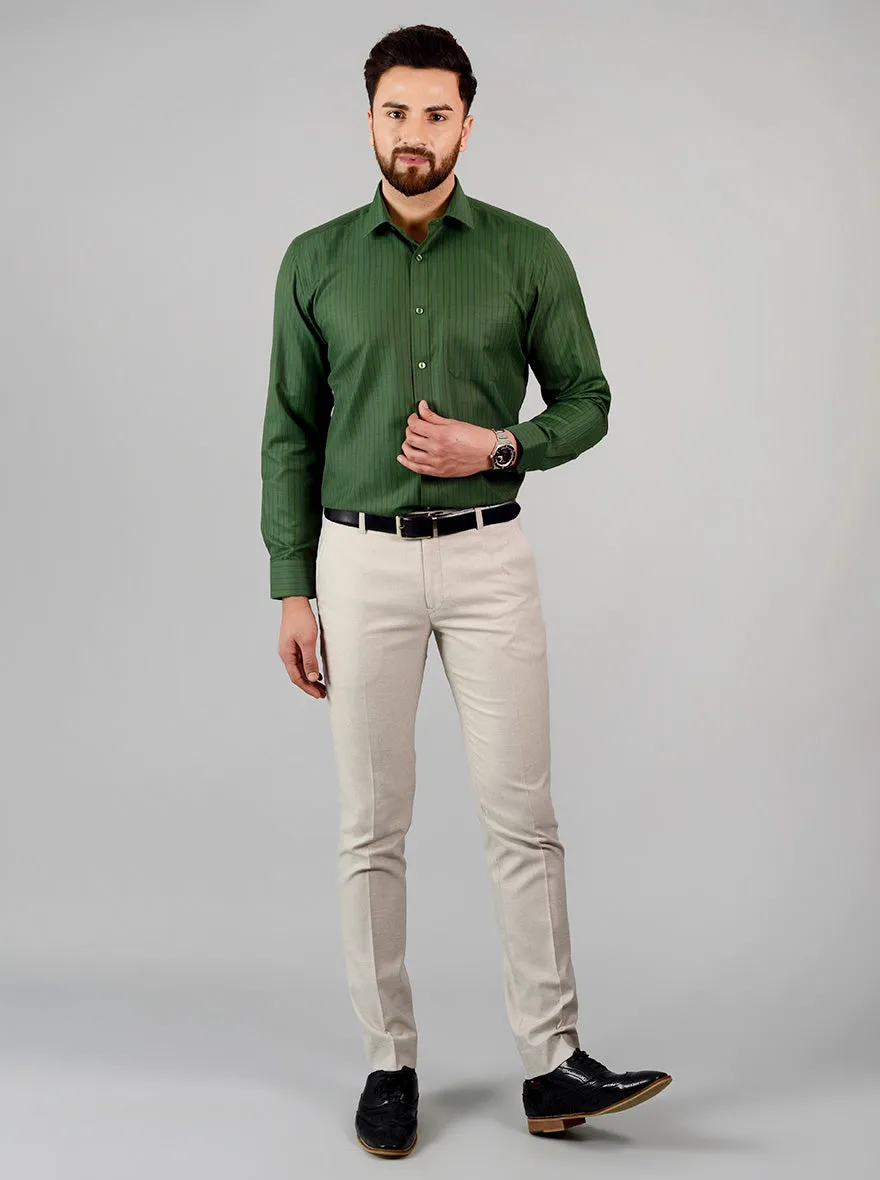 Green Striped Regular Fit Formal Shirt | Greenfibre