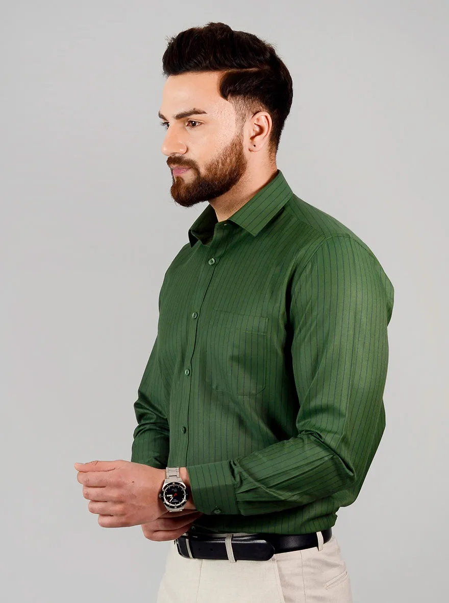 Green Striped Regular Fit Formal Shirt | Greenfibre