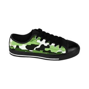 Green White Men's Sneakers, Camo Army Military Print Low Top Canvas Fashion Shoes