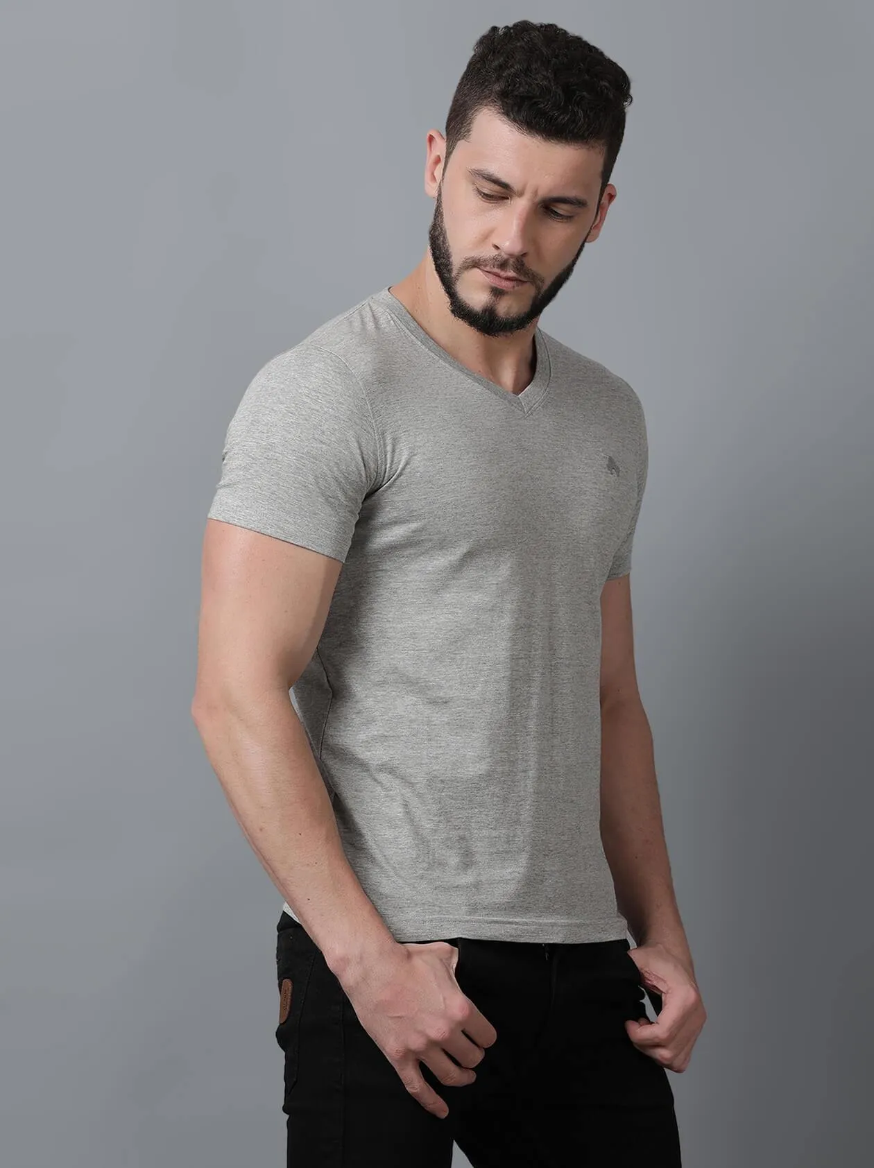 Grey Mens V Neck T-Shirt (MAQUIRE 1015)