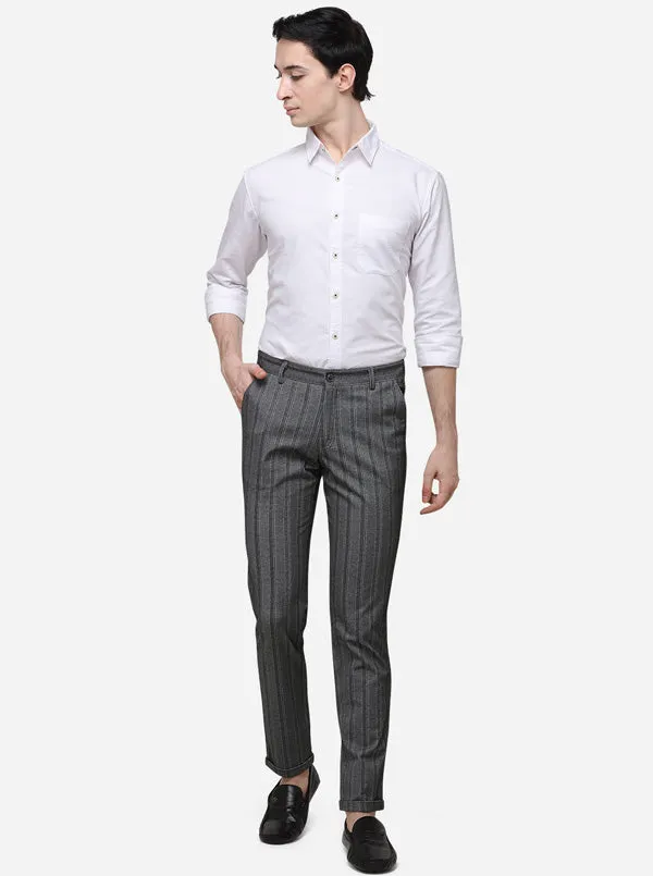 Grey Striped Venice Fit Casual Trouser | JadeBlue