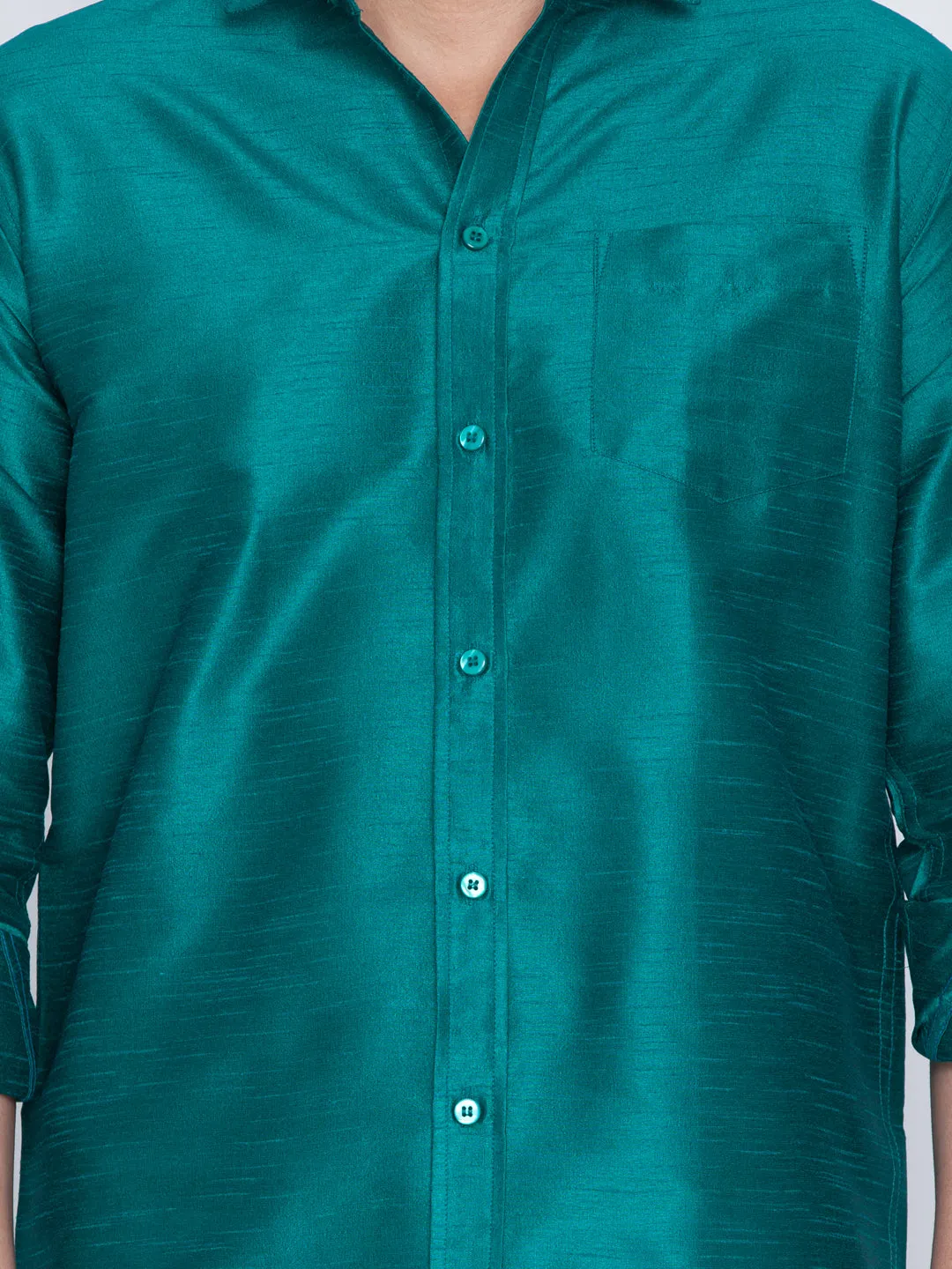 Jashvi Men's Green Cotton Silk Blend Shirt and Mundu Set