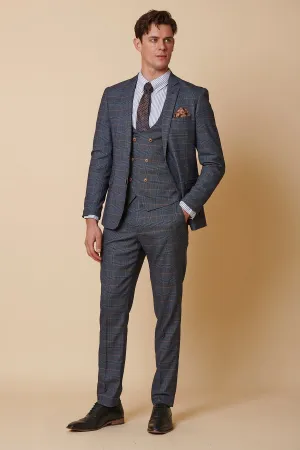 JENSON - Sky Blue Check Suit with Double Breasted Waistcoat