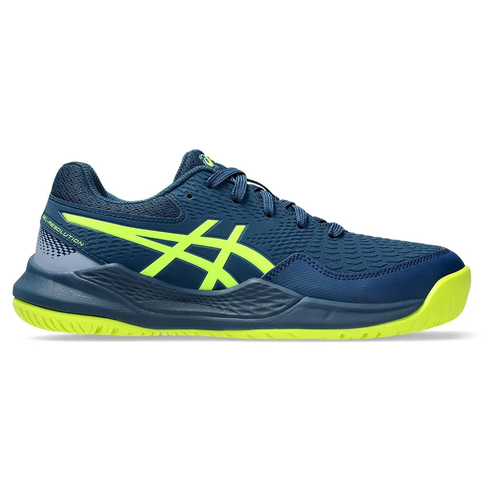 Juniors Gel-Resolution 9 GS Tennis Shoes Mako Blue and Safety Yellow