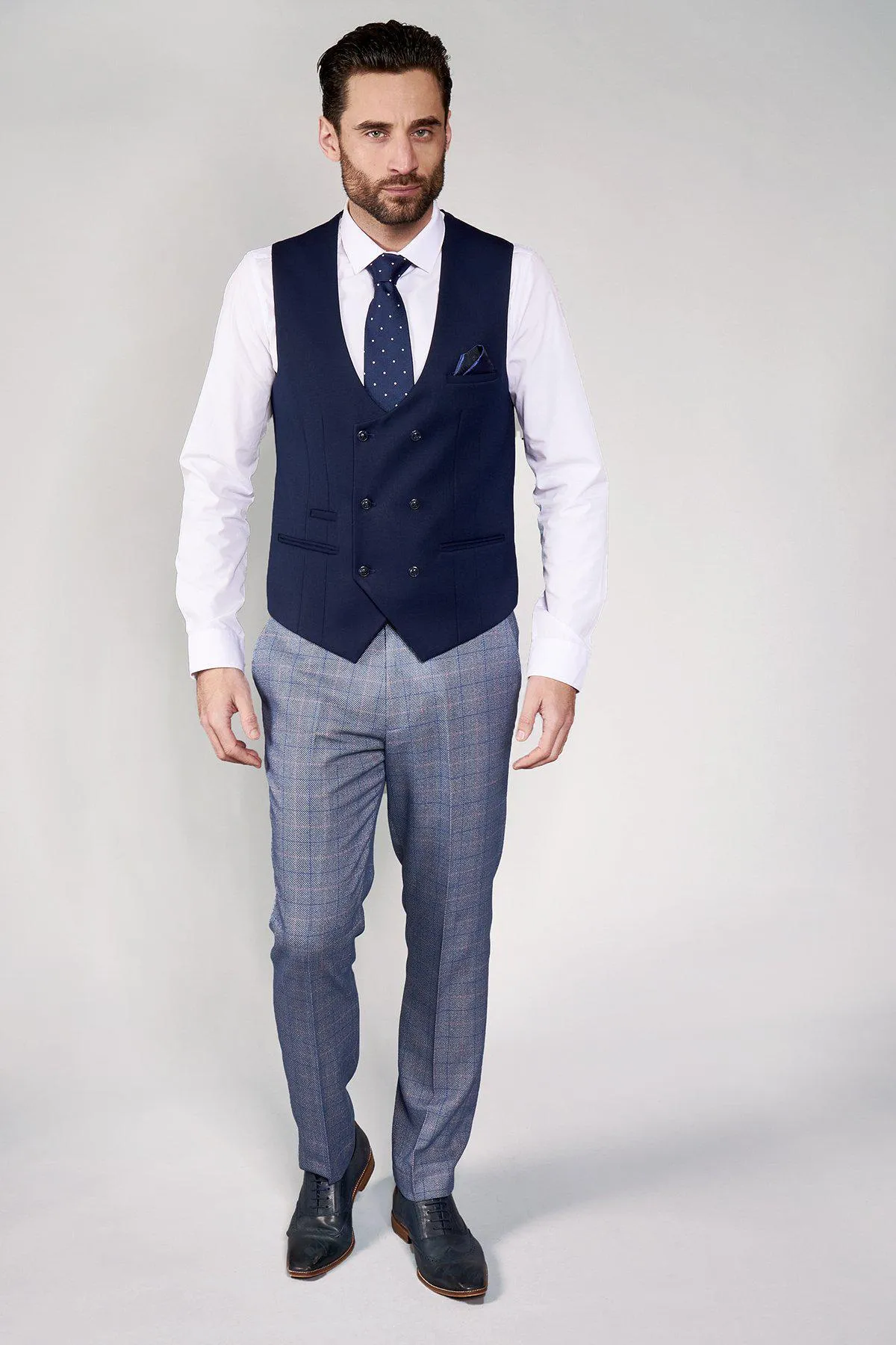 KELLY - Blue Double Breasted Waistcoat