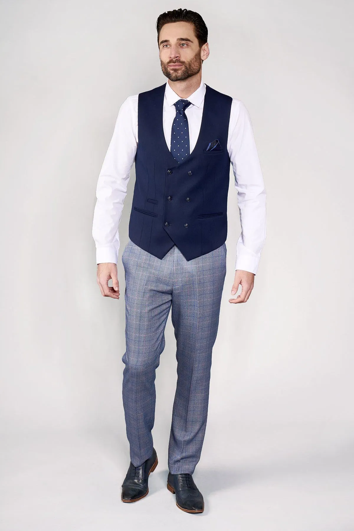 KELLY - Blue Double Breasted Waistcoat