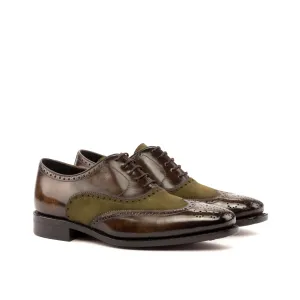 khaki Suede & Brown marbled Patina Brogue