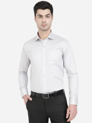 Light Grey Printed Slim Fit Formal Shirt | Metal