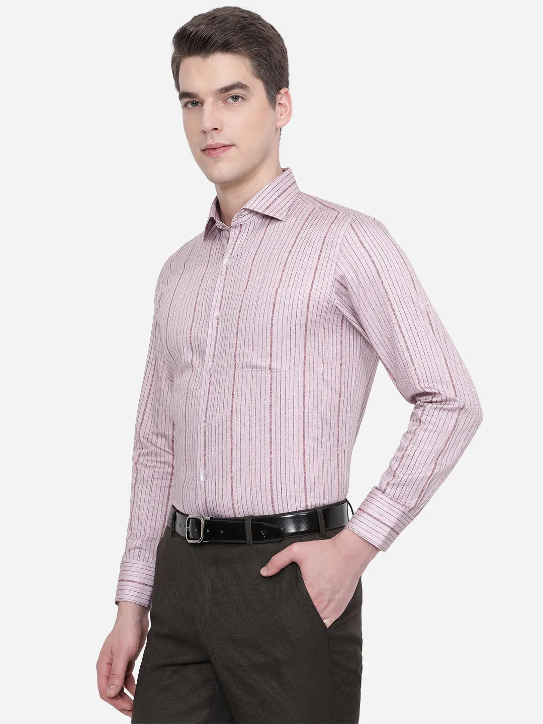 Lilac Pink Printed Slim Fit Formal Shirt | Metal