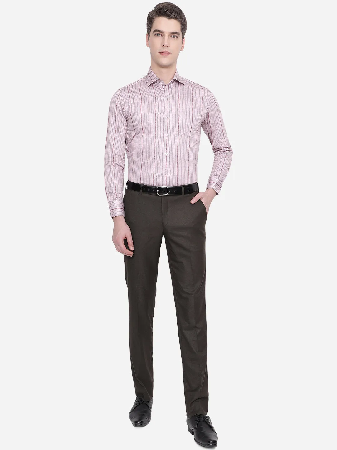 Lilac Pink Printed Slim Fit Formal Shirt | Metal