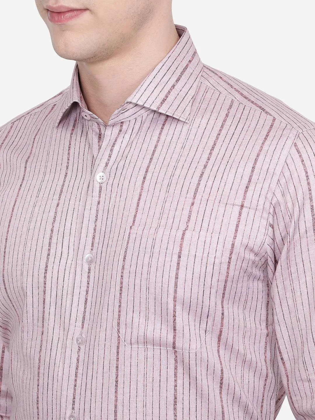 Lilac Pink Printed Slim Fit Formal Shirt | Metal