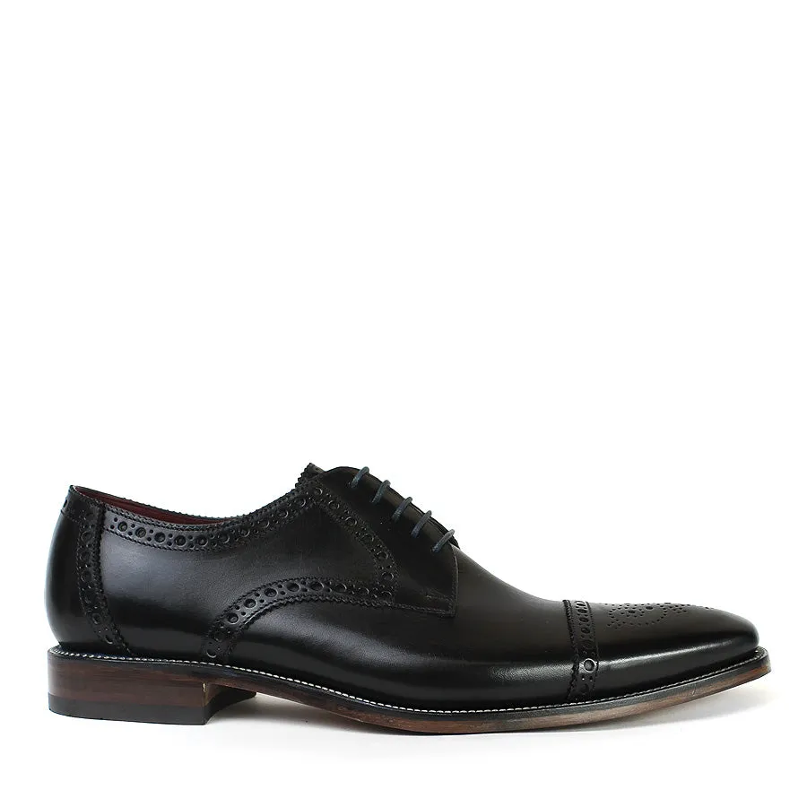 Loake - Foley Black Leather Semi Brogue Derby Shoes