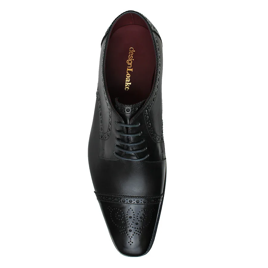 Loake - Foley Black Leather Semi Brogue Derby Shoes