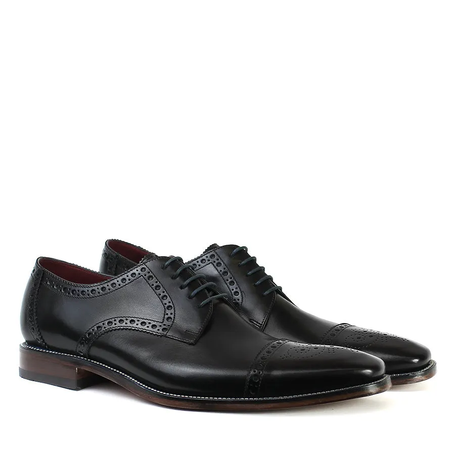 Loake - Foley Black Leather Semi Brogue Derby Shoes