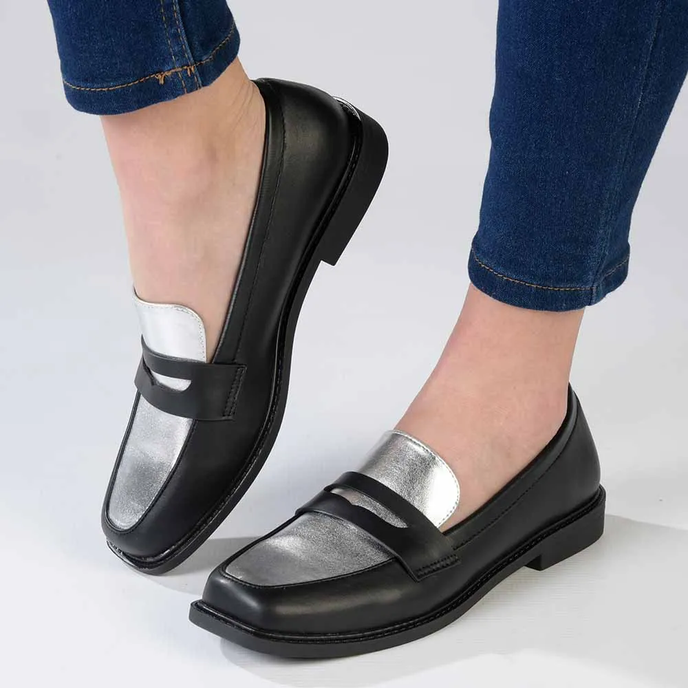 Madison Bliss 2 Tone Slip On Loafers - Black / Silver