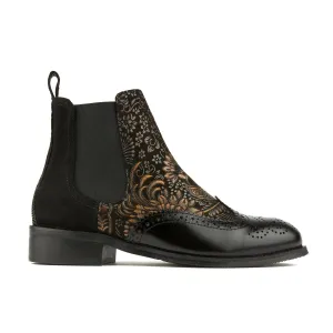 Mamacita - Black Gold - Women's chelsea boot with wingtip brogue detail