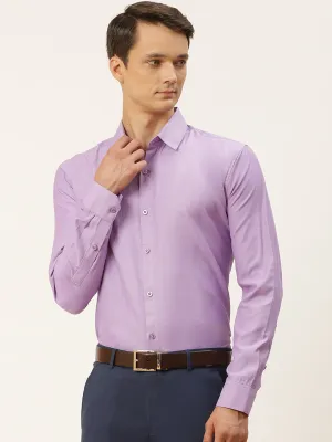 Men's Cotton Purple Self Design Classic Formal Shirt - Sojanya