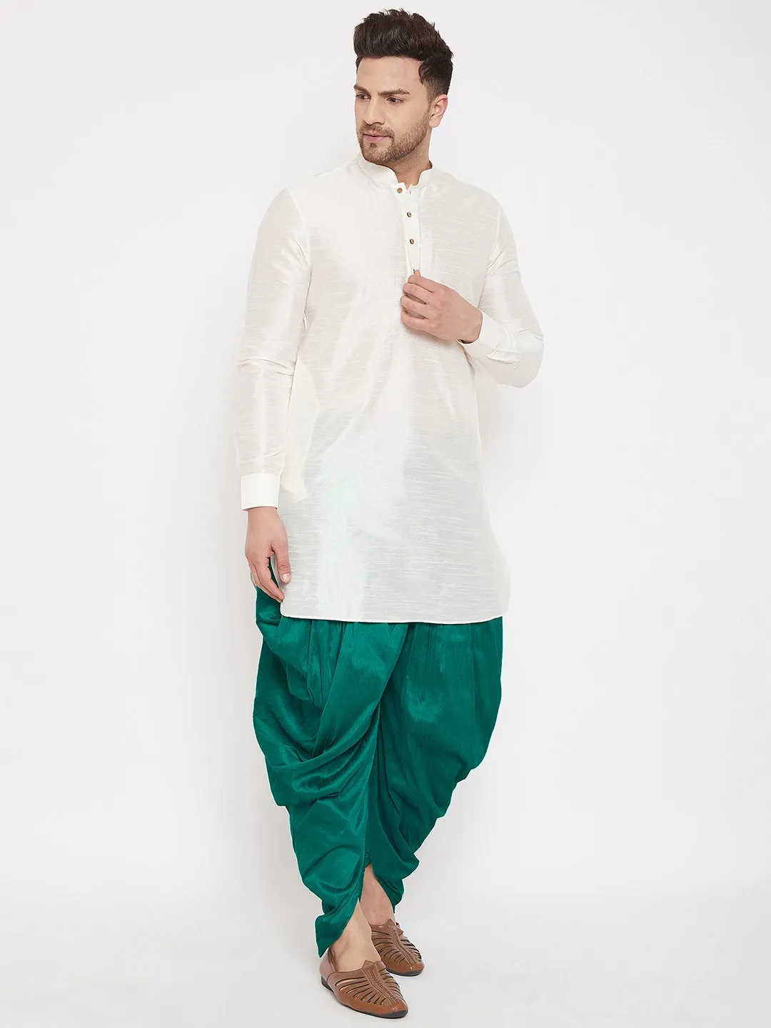 Men's Green Cowl Dhoti - Vastramay