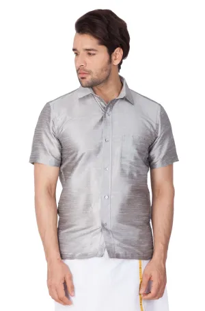 Men's Grey Cotton Silk Blend Ethnic Shirt - Vastramay